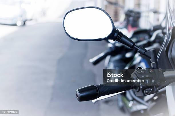 Closeup Motorcycle Handlebar With Reversing Empty Mirror Copy Space Stock Photo - Download Image Now