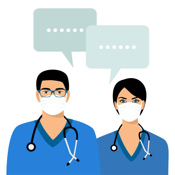 istock Woman and man doctor in a protective mask with a stethoscope. 1213092702