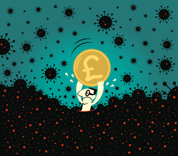 Pandemic and financial crisis concpet. Scared businessman holds a Pound sign British currency, the fear of new coronavirus panic (covid-19, virus) is sinking in Business Characters Vector Art Illustration.
Pandemic and financial crisis concpet. Scared businessman holds a Pound sign British currency, the fear of new coronavirus panic (covid-19, virus) is sinking in. british falling pounds stock illustrations