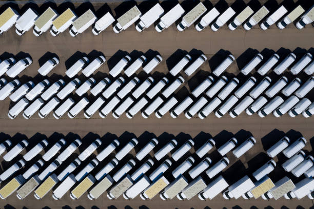 istock Delivery Vans, Aerial View 1213094042