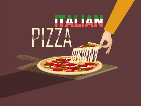 beautiful design vector of italian pizza with cheese and pizza paddle,italian food concept design