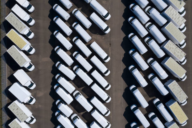 istock Aerial View of Delivery Vans 1213094272