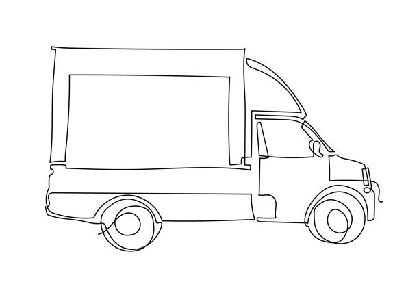ciągła jedna linia ilustracja szybkiego samochodu dostawczego - truck automobile industry car cartoon stock illustrations