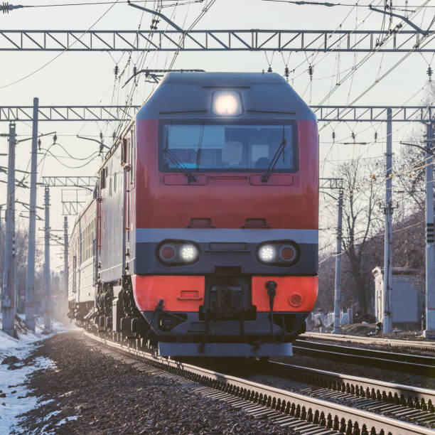 istock Passenger train approaches to the station. 1213099597