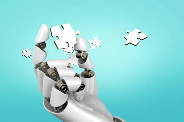 istock 3D rendering Robot hand with puzzle piece stock photo 1213100714
