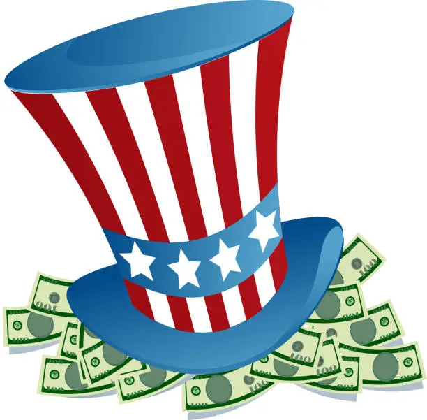 Vector illustration of Uncle Sam's Hat and Money