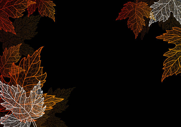 Dark background with images of autumn leaves vector art illustration