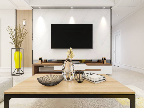 istock Modern design living room with illustrations, sofas and other equipment 1213109494