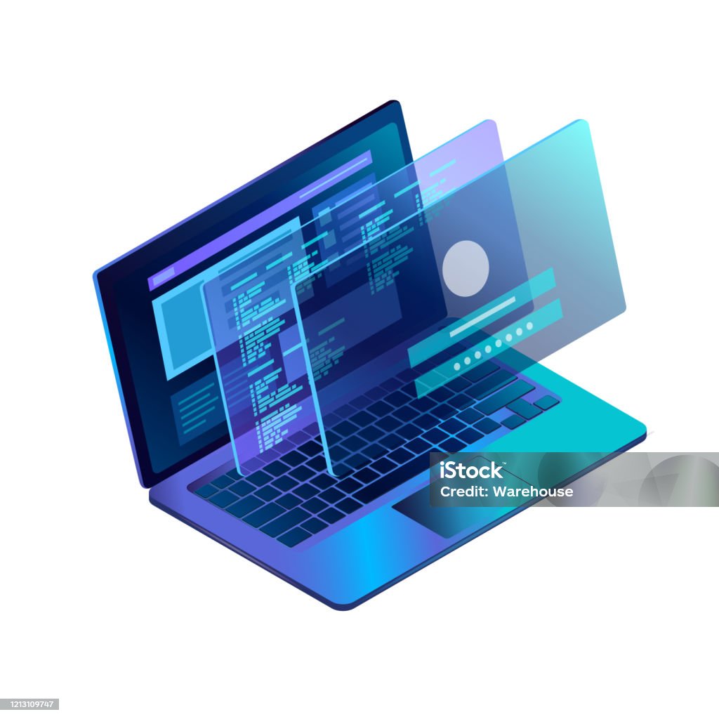 Web Development Concept Programming And Coding Laptop Isometric Stock ...