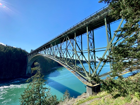 The Deception Pass Bridge located 80 miles north of Seattle, Washington