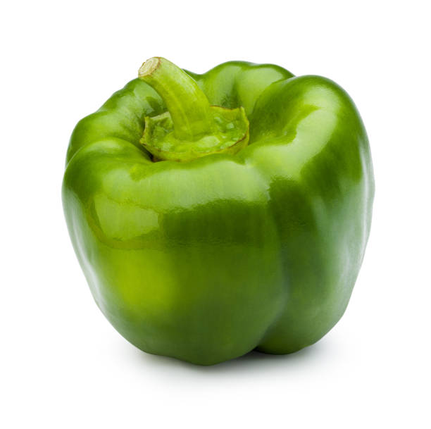 istock Green bell pepper isolated on white with clipping path. 1213118075