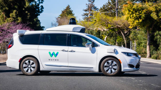 googleのオフィス近くの路上でテストを行うwaymo自動運転車 - chrysler ストックフォトと画像