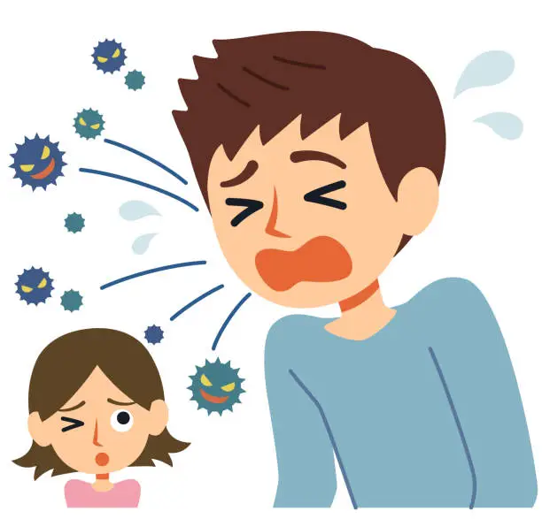 Vector illustration of A bad example of cough etiquette is coughing and sneezing without anything.