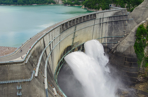 Kurobe Dam in water discharge for tourism