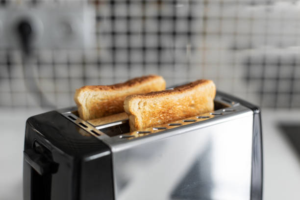 breakfast toast. toast bread close up a - toaster imagens e fotografias de stock