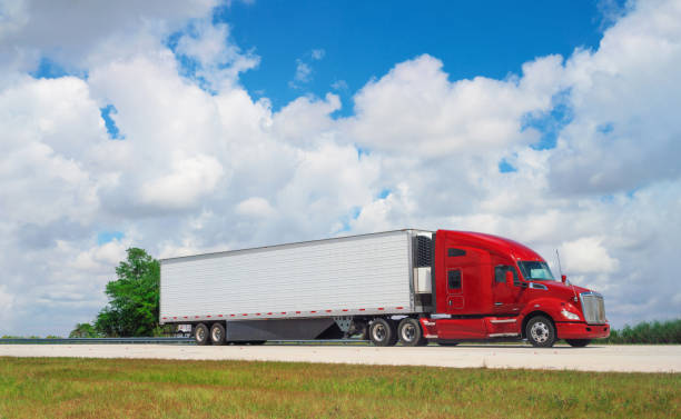 istock Red Semi Truck in Miami Florida 1213132352