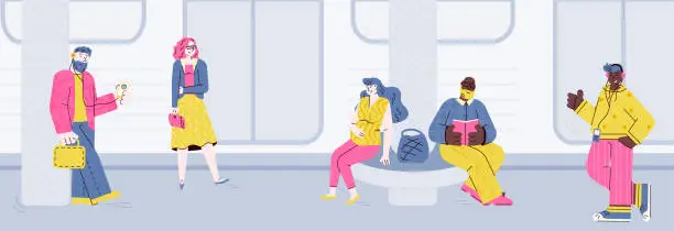 Vector illustration of People at subway station waiting for the train - flat vector illustration