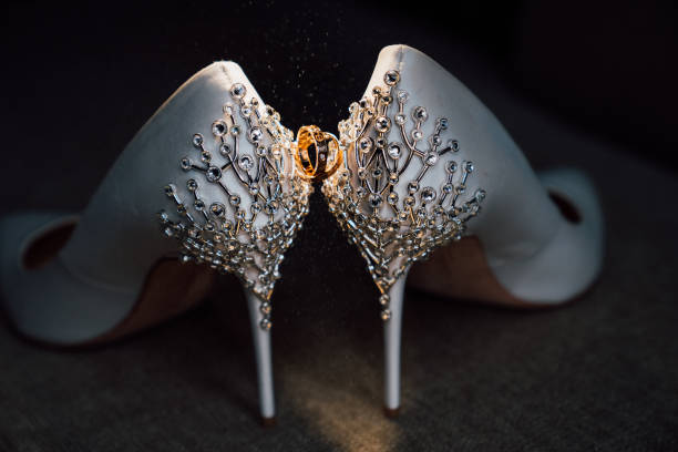 istock wedding rings bride shoes heel shoes 1213133201