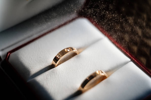 istock gold wedding ring are in a white box for jewelry 1213133830