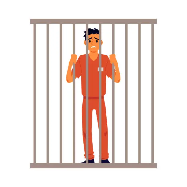 Vector illustration of Prison inmates men cartoon characters in jailhouse, flat vector illustration.