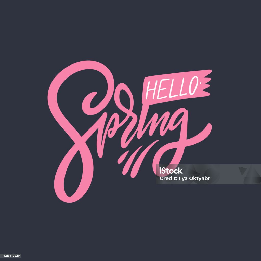 Pink Hello Springtime Hello Spring Pink Color Sign Vector Illustration Isolated On Black ...