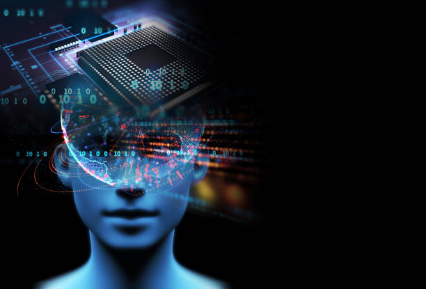 istock 3d illustration of virtual human on technology background. 1213141652