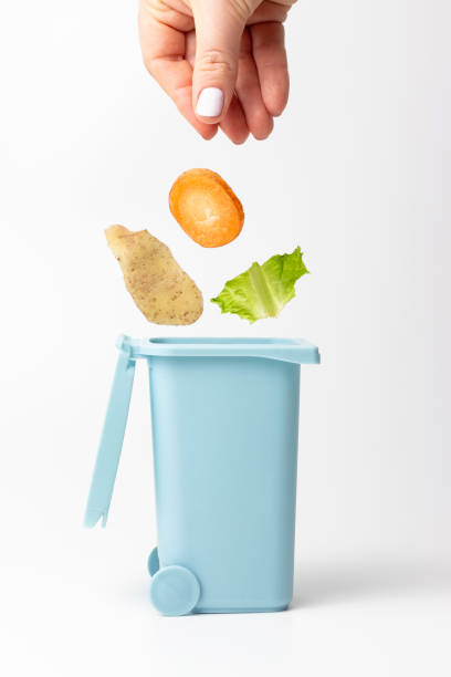 istock Female hand throws organic trash into trash can, the concept of garbage sorting 1213142226