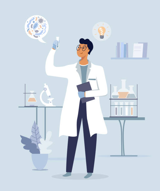 ilustrações de stock, clip art, desenhos animados e ícones de scientist in lab. - test tube illustrations