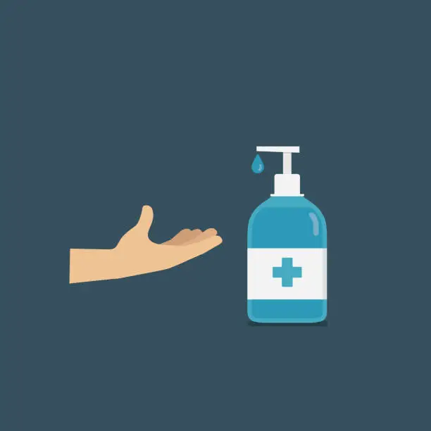 Vector illustration of People hand applying hand sanitizer or soap. Disinfection gel