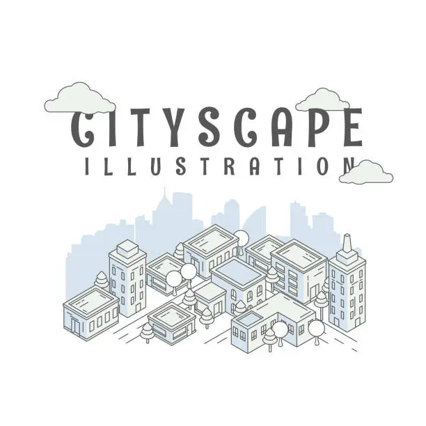 Vector illustration of Cityscape isometric. Panorama urban modern city landscap. Landscape house and street buildings