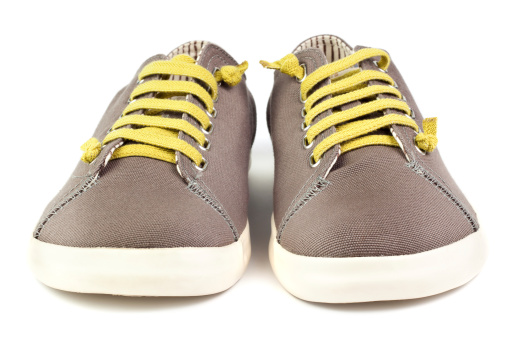 Pair Of Brown Men Sneakers Isolated On White Background Stock Photo ...