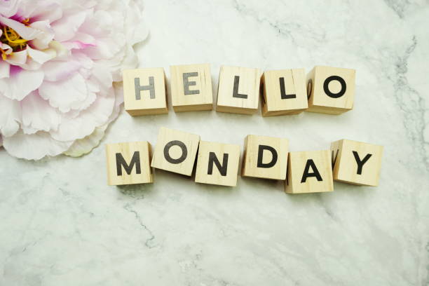 istock Hello Monday wooden letter alphabet on marble background 1213152428