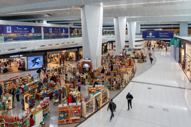 International Terminal at Indira Gandhi Airport in Delhi, India Delhi, India - December 14, 2019: Shops inside the terminal inside Indira Gandhi International Airport. india airport stock pictures, royalty-free photos & images