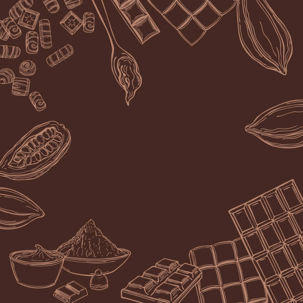 illustrazioni stock, clip art, cartoni animati e icone di tendenza di sfondo vettoriale con cioccolato, dolci e fave di cacao. - dried food food backgrounds food and drink food