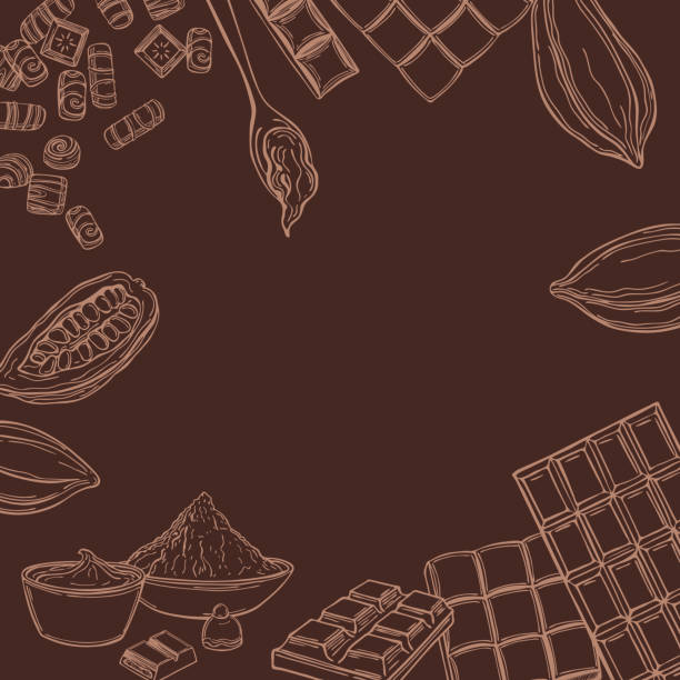Vector background with chocolate, sweets and cocoa beans. Vector background with chocolate, sweets and cocoa beans. Vector sketch  illustration. chocolate stock illustrations