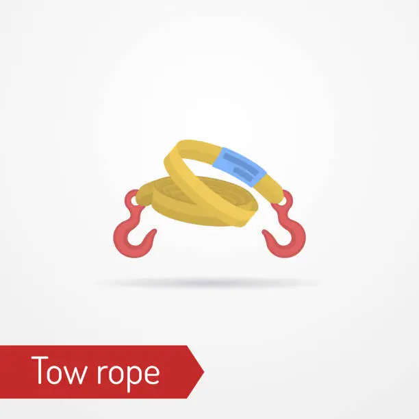 Vector illustration of Car tow rope with hooks vector image