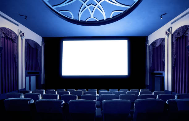 istock Cinema theater showing empty white movie screen. 1213166120
