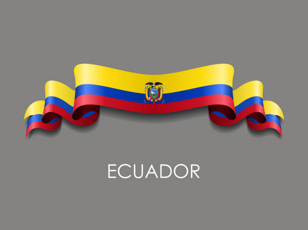 ilustraciones, imágenes clip art, dibujos animados e iconos de stock de bandera ecuatoriana fondo de cinta ondulada. ilustración vectorial. - ecuador