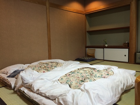 Traditional bedroom in Japan also known as Ryokan.