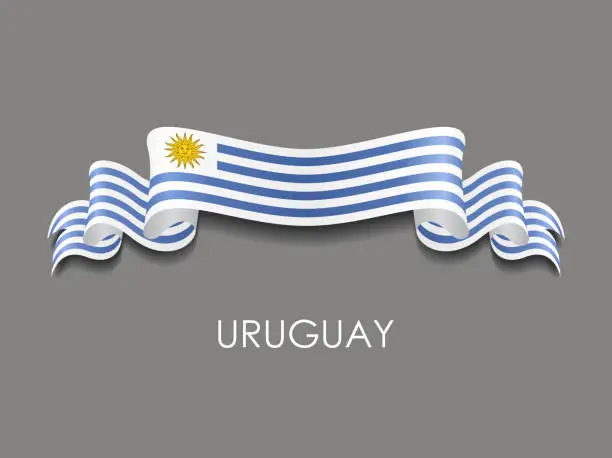 Vector illustration of Uruguayan flag wavy ribbon background. Vector illustration.