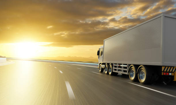 istock Delivery truck run on the road 1213170427