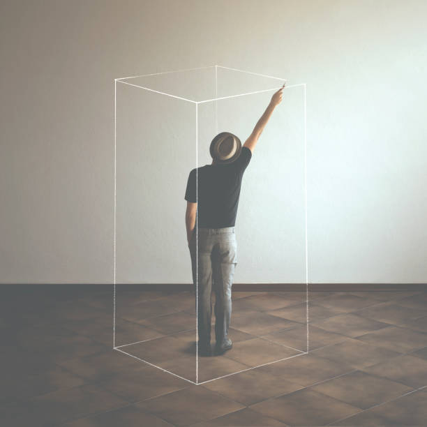 istock space restriction surreal concept, man delimit edges drawing fictional box around him 1213171754