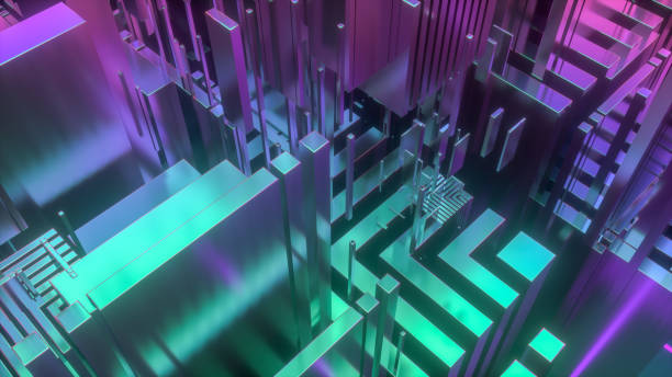 3D Abstract Iridescent Geometric Shapes Background