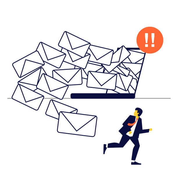 ilustrações de stock, clip art, desenhos animados e ícones de entrepreneur scared of too many emails. - skill emotional stress occupation men