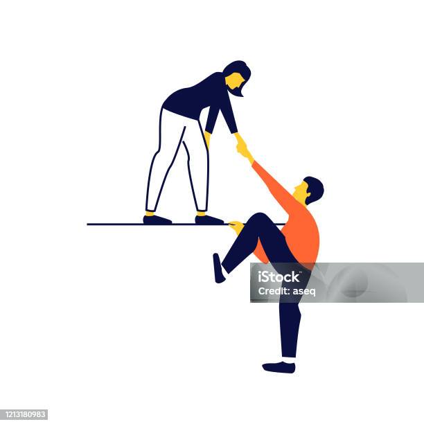 Teamwork Girl Helping Mate Stock Illustration - Download Image Now - Support, A Helping Hand, Assistance