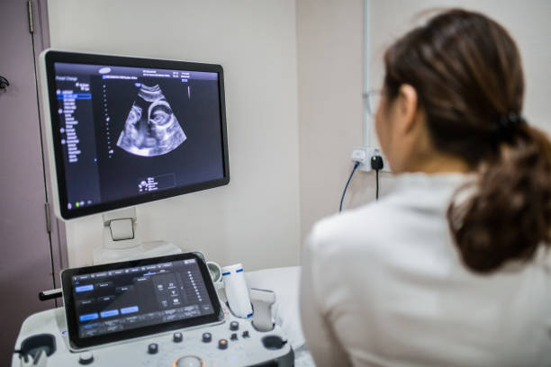 le docteur contrôle la femme enceinte à l’hôpital - ding photos et images de collection