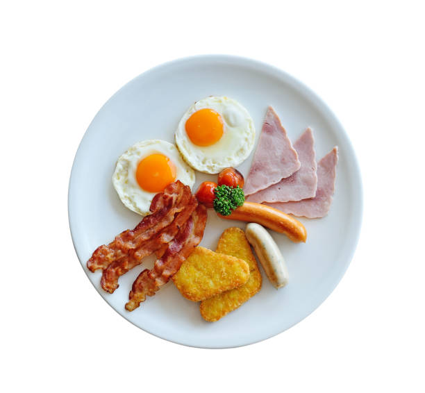istock American breakfast,fried eggs bacon ham and sausage on white plate 1213182832