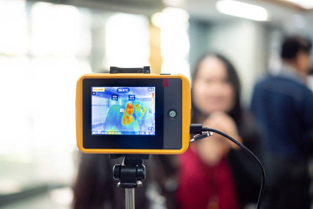 istock People waiting for temperature check by thermoscan 1213183225