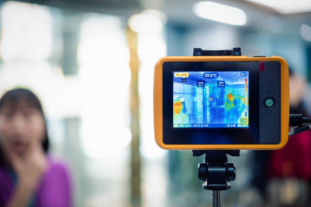 istock People waiting for temperature check by thermoscan 1213183411