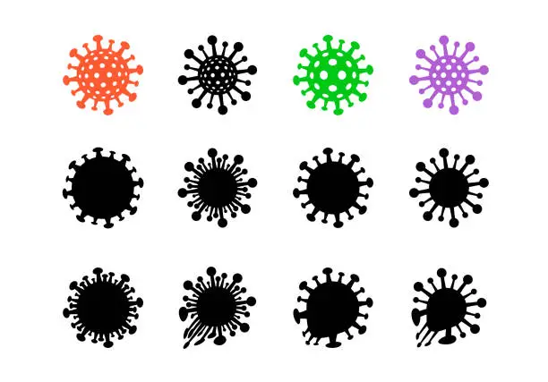 Vector illustration of Set of bacteria, virus icon and symbol, vector